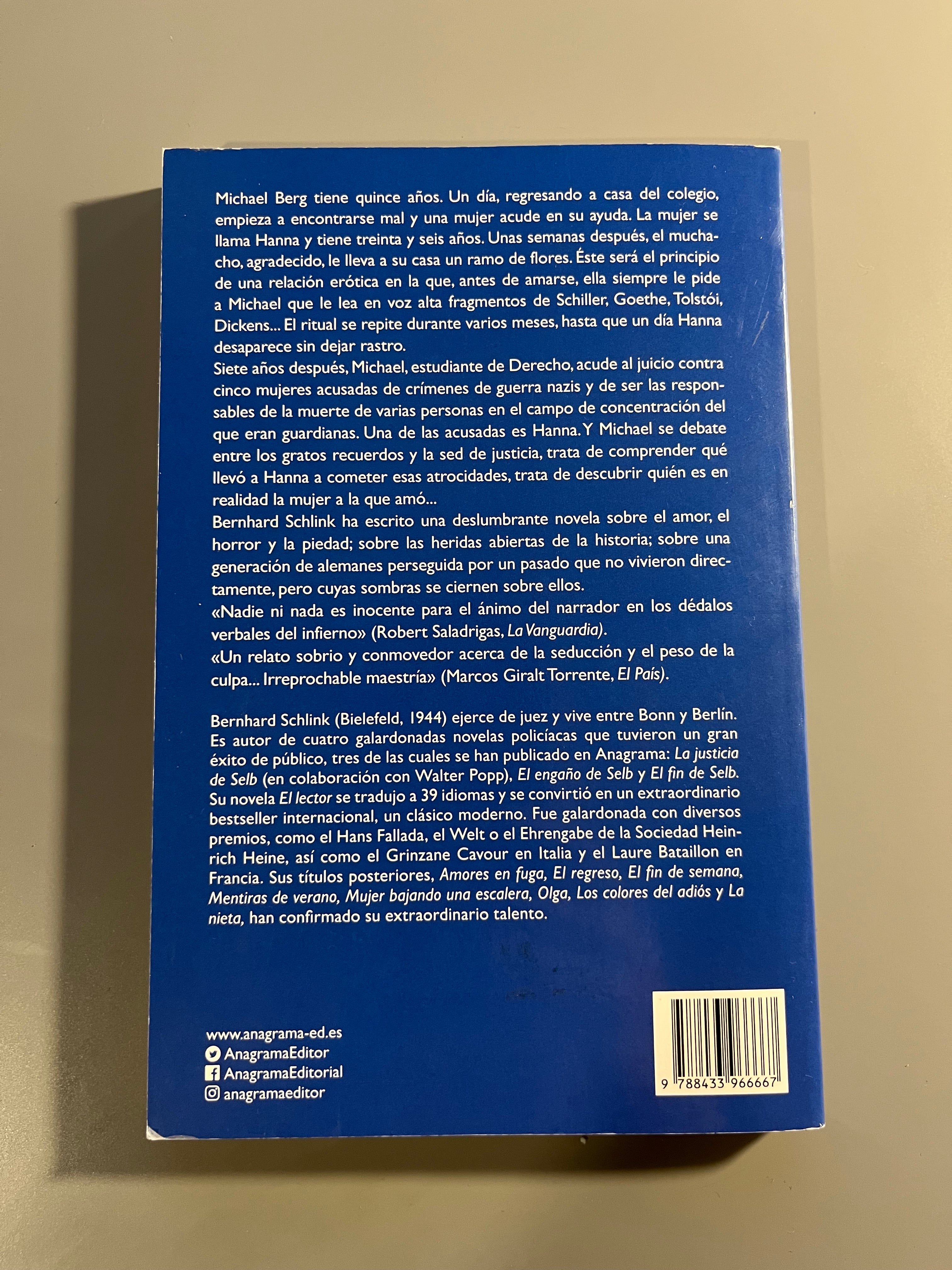 El lector - Bernhard Schlink (Compactos Anagrama)