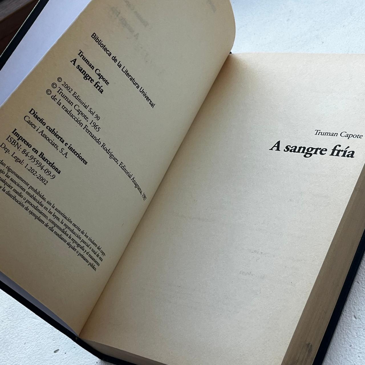 A sangre fría - Truman Capote - Editorial Sol90 - Tapa Dura - Libro Usado