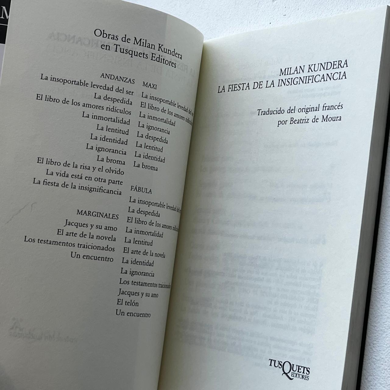 La fiesta de la insignificancia – Milan Kundera - Tusquets Andanzas - Libro Usado