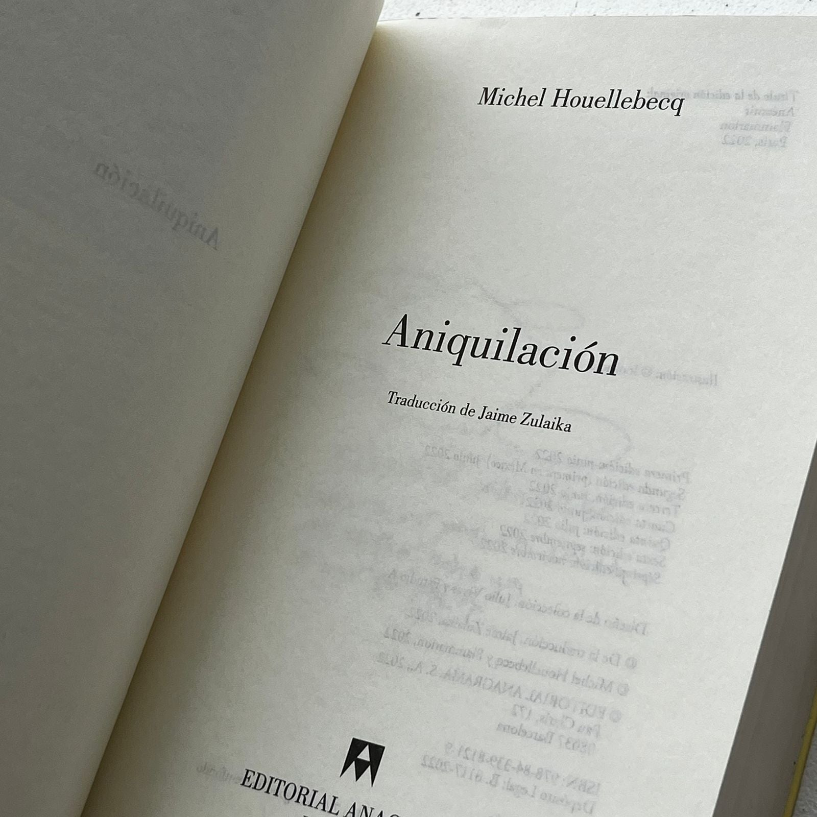 Aniquilación – Michel Houellebecq - Editorial Anagrama - Tapa Blanda - Libro Usado