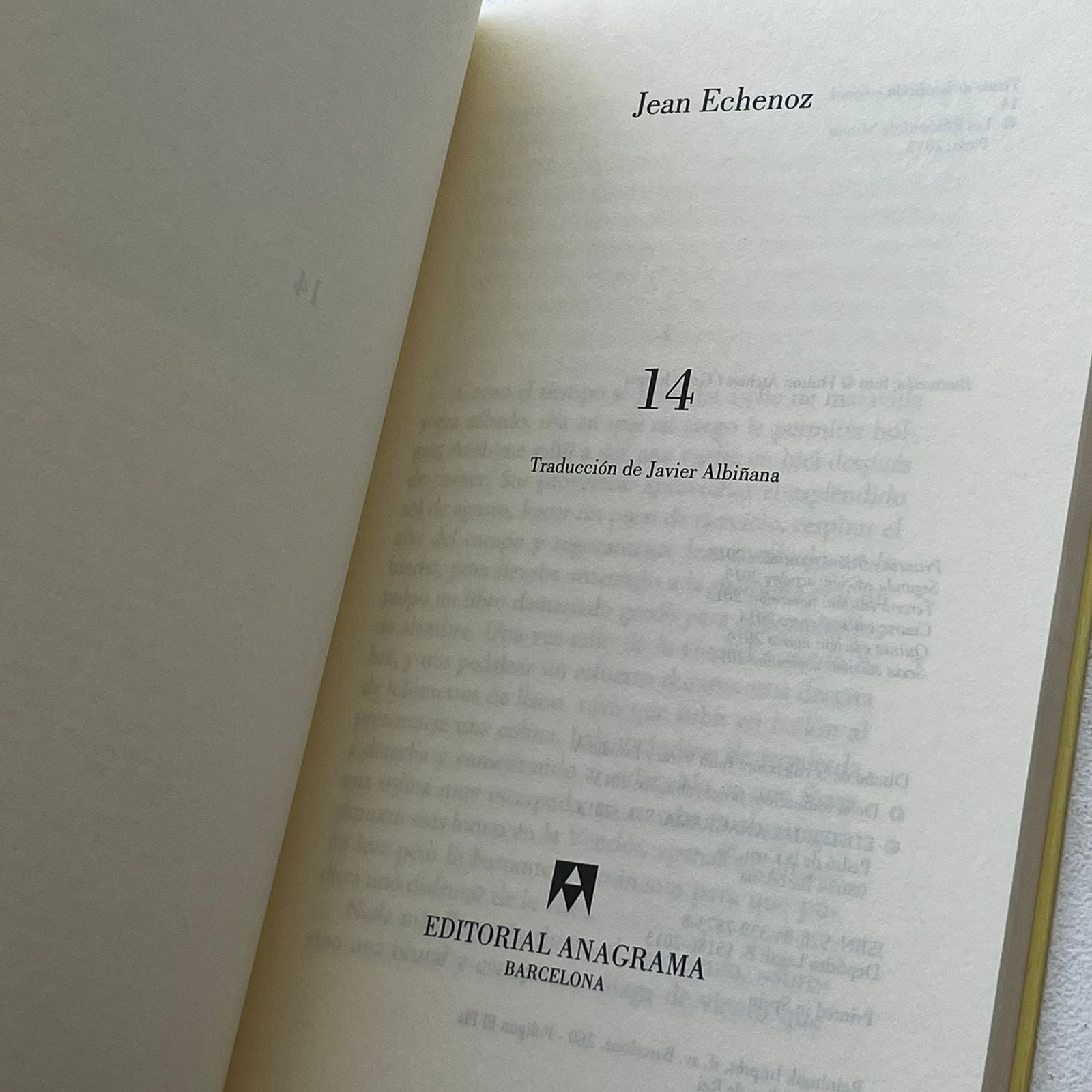 14 - Jean Echenoz  - Editorial Anagrama - Libro Usado