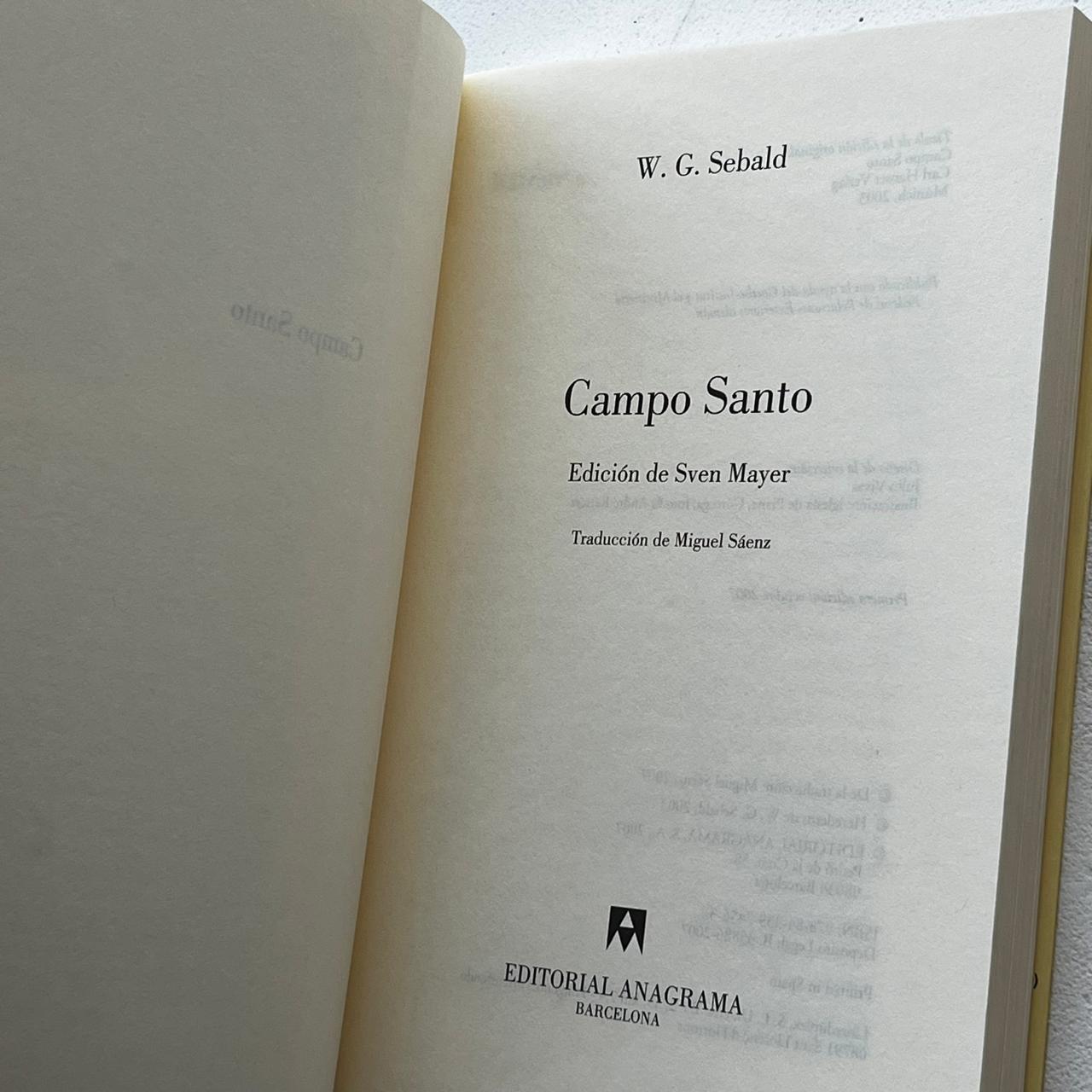 Campo Santo – W.G. Sebald - Anagrama - 1° Edición - Libro Usado