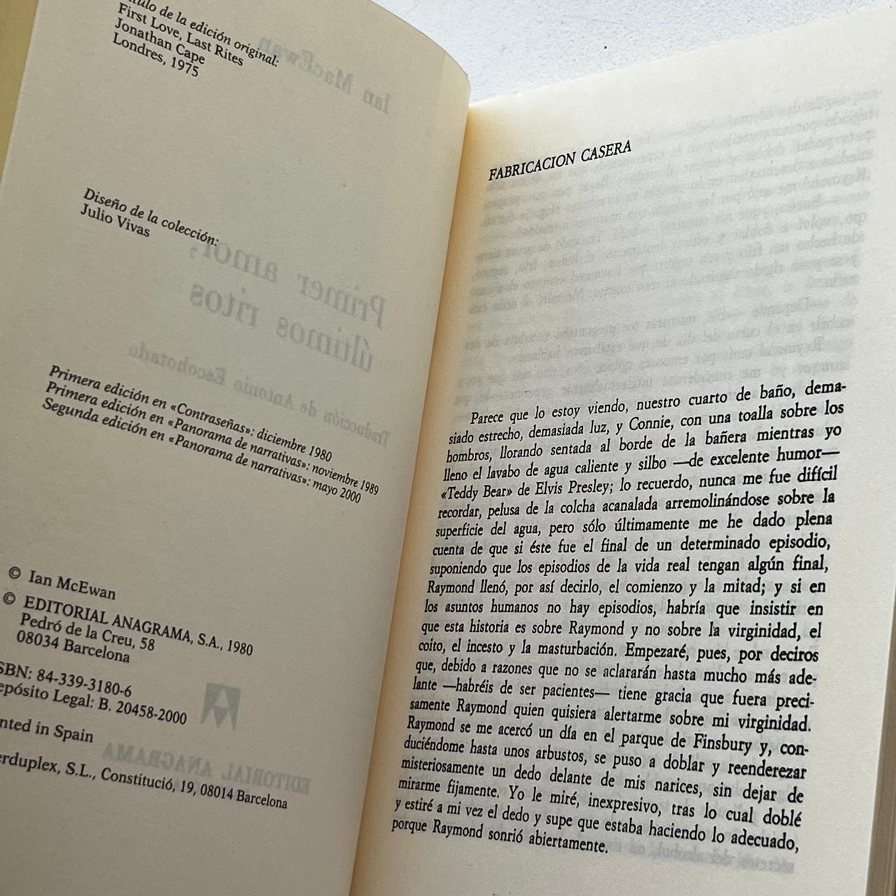 Primer amor, últimos ritos - Ian McEwan - Anagrama - Tapa Blanda - Libro Usado
