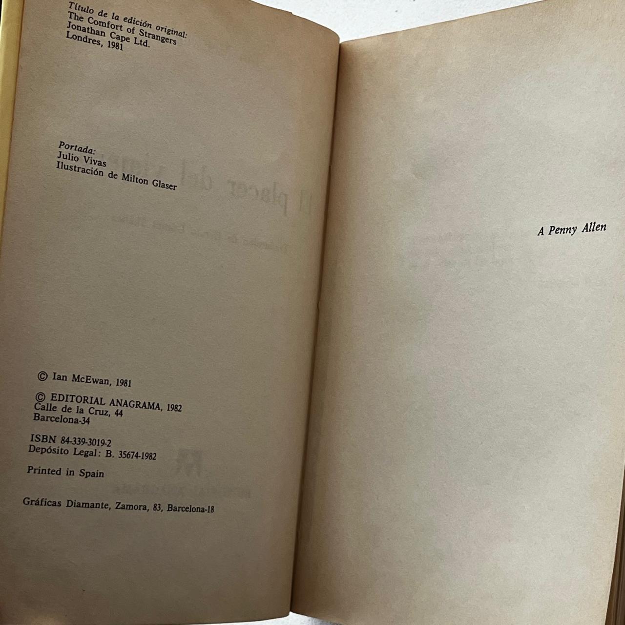 El placer del viajero - Ian McEwan - Anagrama - 1° Edición - Libro Usado