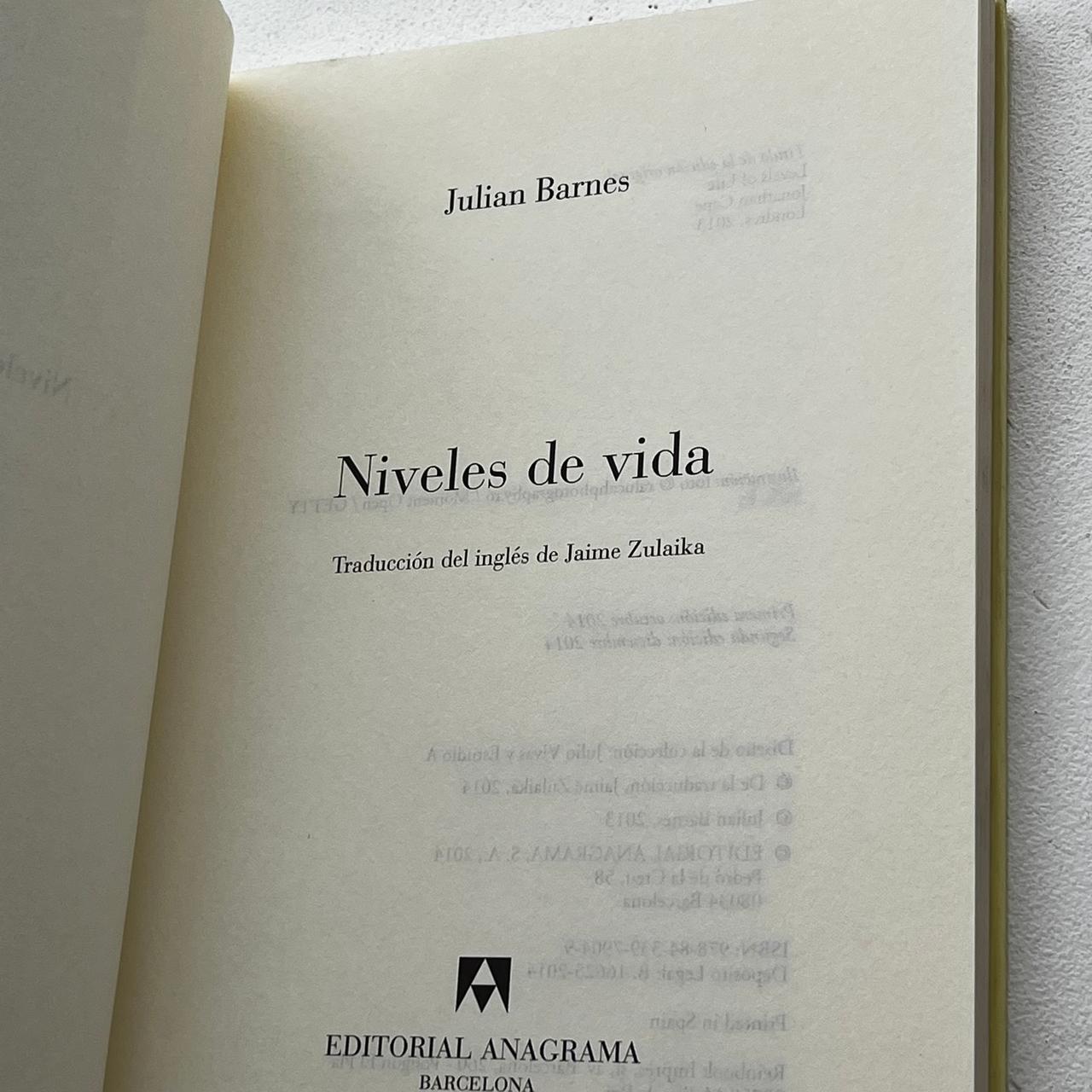 Niveles de vida – Julian Barnes - Anagrama - Libro Usado