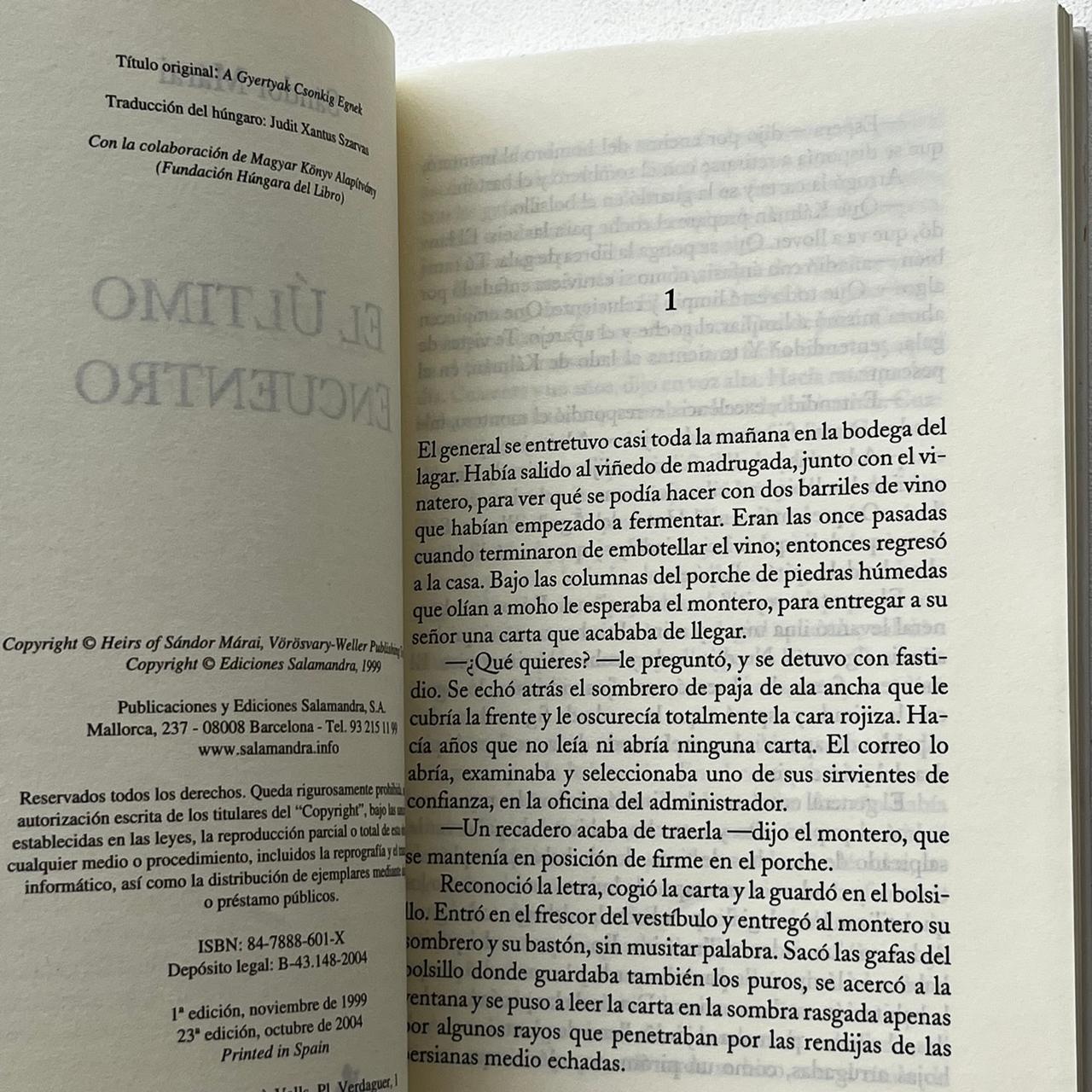 El último encuentro – Sándor Márai - Ed. Salamandra - Libro Usado