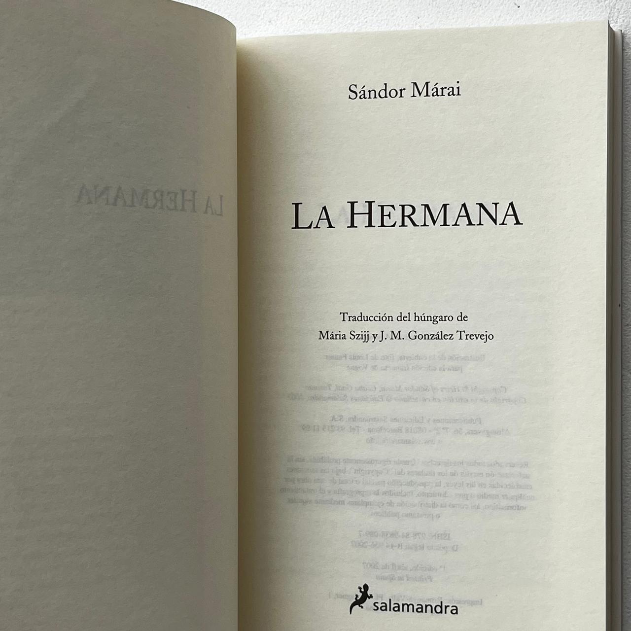 La hermana - Sándor Márai - Salamandra - Tapa Blanda - Libro Usado