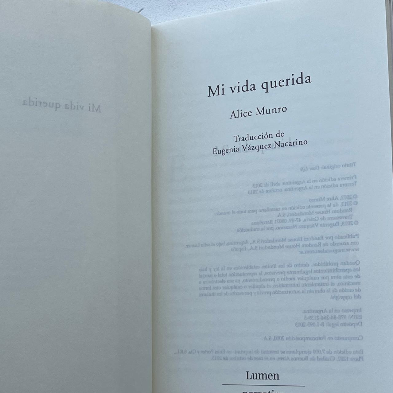 Mi vida querida - Alice Munro - Lumen - Libro Usado