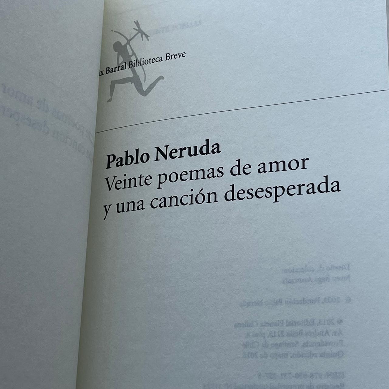 Veinte poemas de amor y una canción desesperada - Pablo Neruda - Seix Barral - Libro Usado