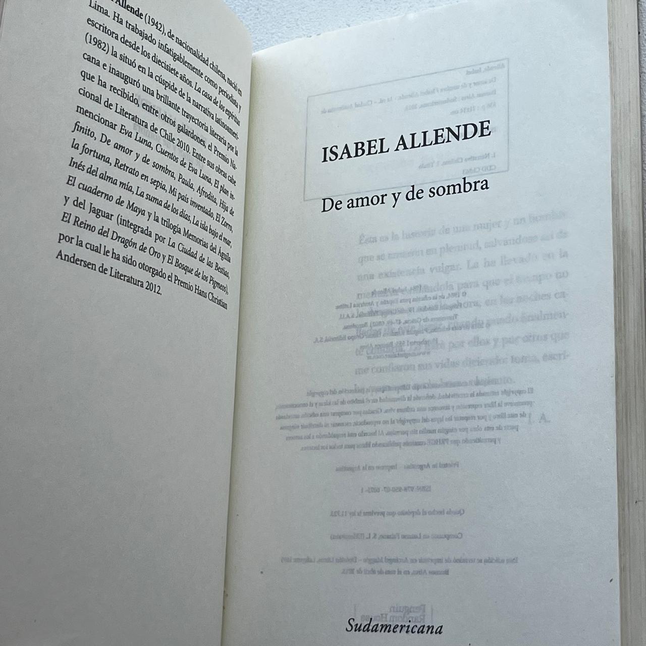 De amor y de sombra - Isabel Allende - Sudamericana - Libro Usado