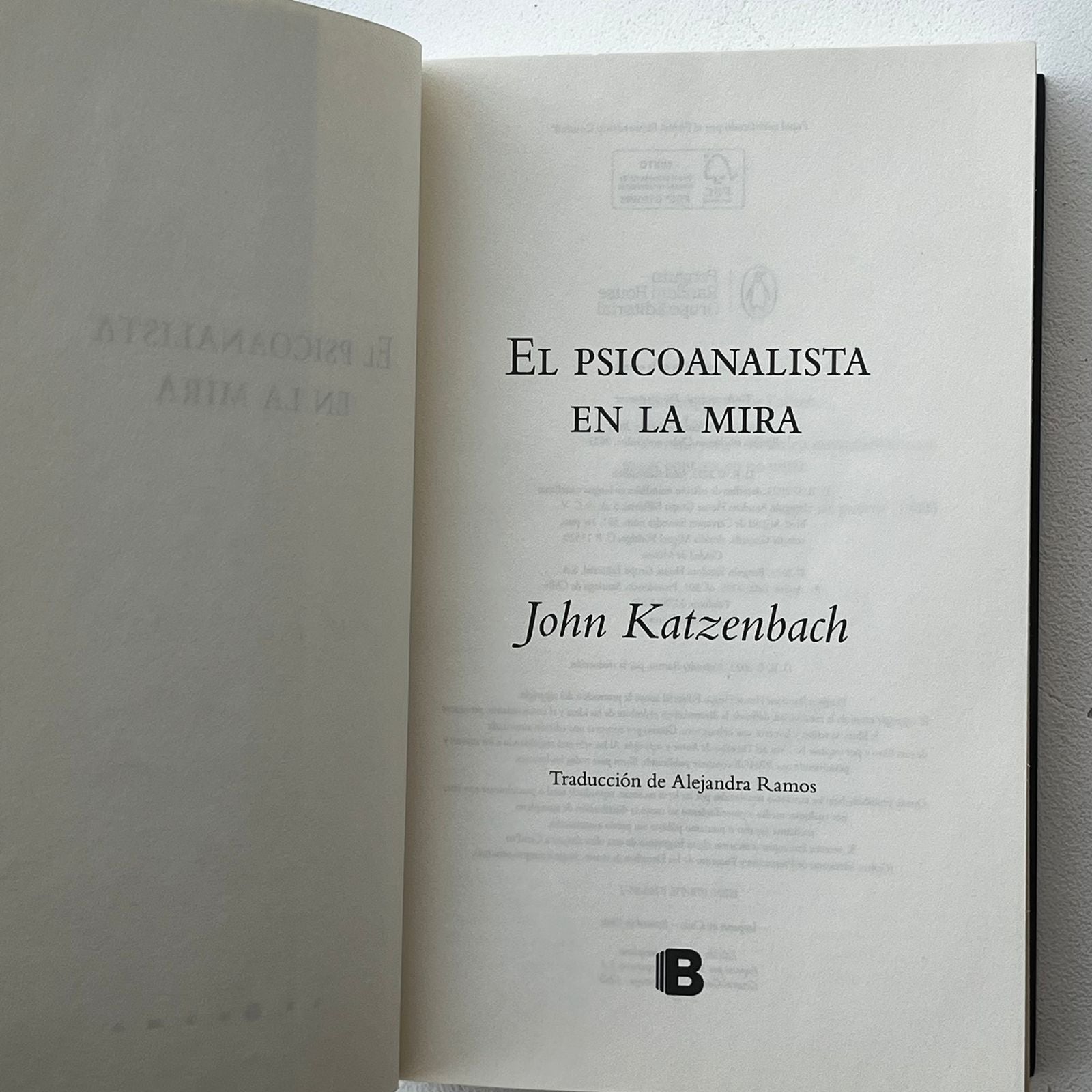 El Psicoanalista en la mira - John Katzenbach - Ediciones B - Libro Usado